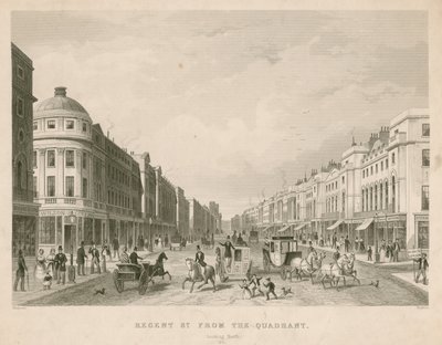 Regent Street, Londen, vanaf het Quadrant, kijkend naar het noorden door Thomas Hosmer Shepherd