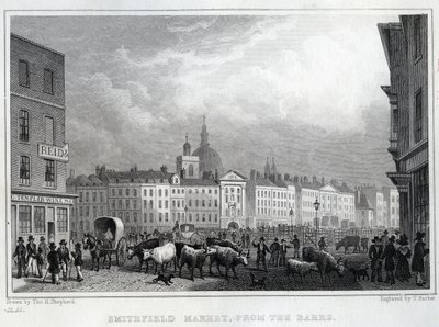 Smithfield Market vanaf de Barrs, gegraveerd door Thomas Barber, c.1830 door Thomas Hosmer Shepherd