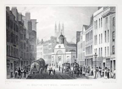 St Martin Outwich, Bishopsgate Street, uit Londen en zijn Omgeving in de Negentiende Eeuw, gepubliceerd door Jones en Co., 1827-1829 door Thomas Hosmer Shepherd