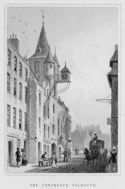De Canongate Tolbooth, Edinburgh, gegraveerd door Thomas Barber, 1829 door Thomas Hosmer Shepherd