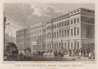 Het douanehuis, vanaf Thames Street door Thomas Hosmer Shepherd