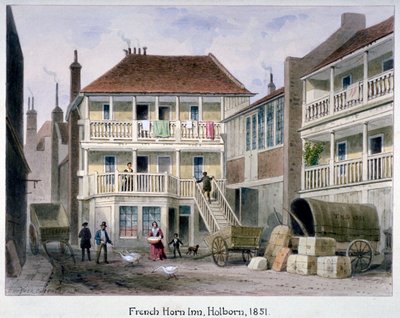 The French Horn Inn, Holborn, Londen, 1851 door Thomas Hosmer Shepherd