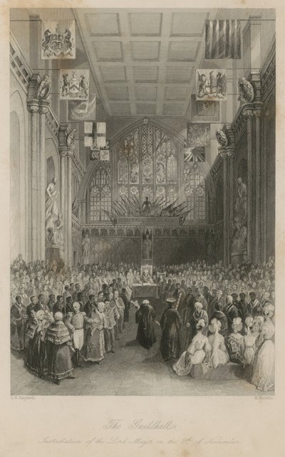 De Guildhall: Installatie van de Lord Mayor op 8 november door Thomas Hosmer Shepherd
