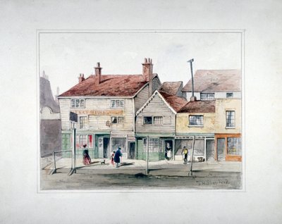 The Hare and Hounds Inn en winkelpuien op Upper Street, Islington, Londen, ca. 1835 door Thomas Hosmer Shepherd