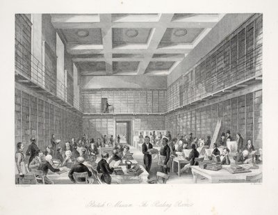 De leeszaal en bibliotheek in het British Museum, uit 