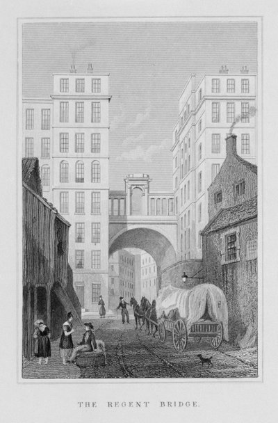 De Regent Bridge, Edinburgh, gegraveerd door Thomas Barber, 1829 door Thomas Hosmer Shepherd