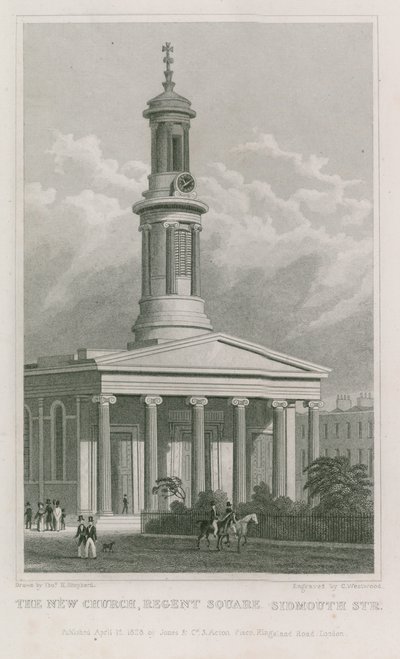 De nieuwe kerk, Regent Square, Sidmouth Street door Thomas Hosmer Shepherd