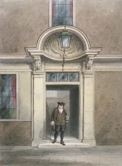 Zicht op de deur en trap van Dr. Johnson, Inner Temple Lane, Londen door Thomas Hosmer Shepherd