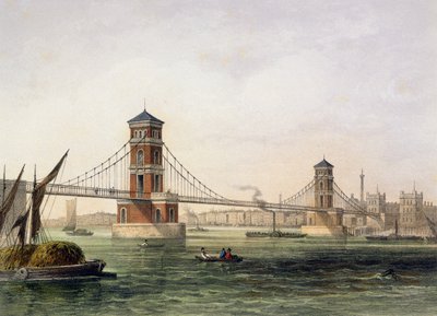 Zicht op de Hungerford-brug vanuit het oosten, gegraveerd door Jean Jacottet, 1854 door Thomas Hosmer Shepherd