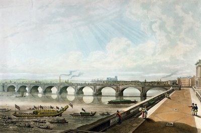 Uitzicht op Waterloo Bridge vanaf het Oostelijke Eind van Somerset House Terrace door Thomas Hosmer Shepherd
