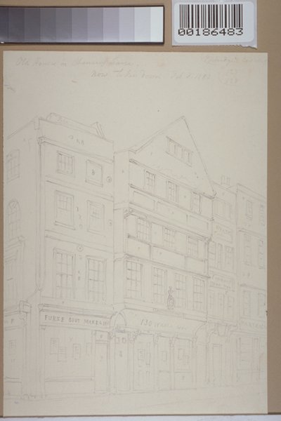 Uitzicht op oude huizen in Chancery Lane, 1853 door Thomas Hosmer Shepherd