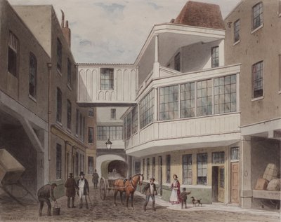 Uitzicht op de Cross Keys Tavern, Wood Street, ca. 1850 door Thomas Hosmer Shepherd