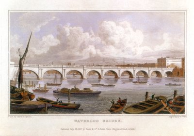 Waterloo Bridge, Londen, over de Theems, 1817 door Thomas Hosmer Shepherd