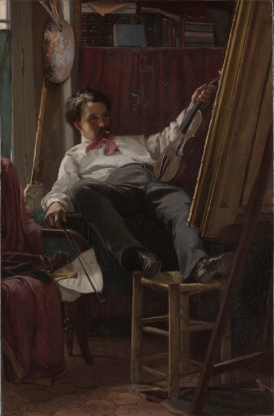 Zelfportret van de kunstenaar in zijn atelier door Thomas Hovenden