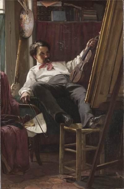 Zelfportret van de kunstenaar in zijn atelier door Thomas Hovenden