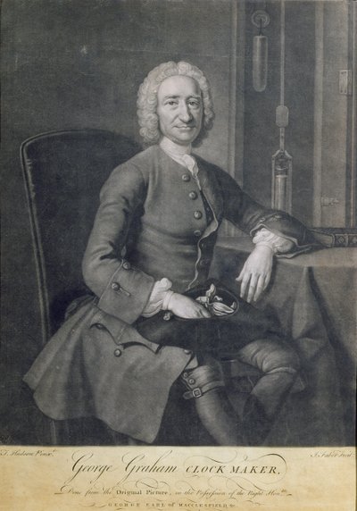 Portret van George Graham (1673-1751) klokkenmaker, gegraveerd door John Faber (1684-1756) door Thomas Hudson