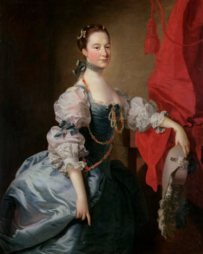 Portret van een Dame in een Blauwe Jurk door Thomas Hudson