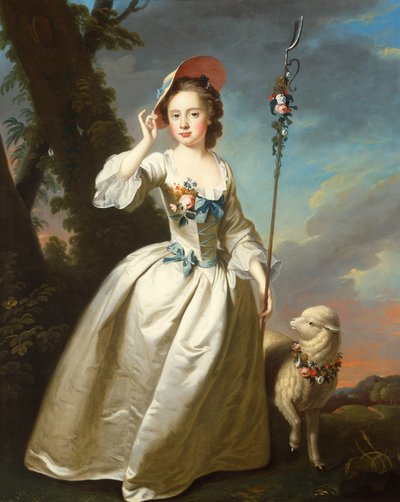 Portret van een jonge dame als herderin door Thomas Hudson