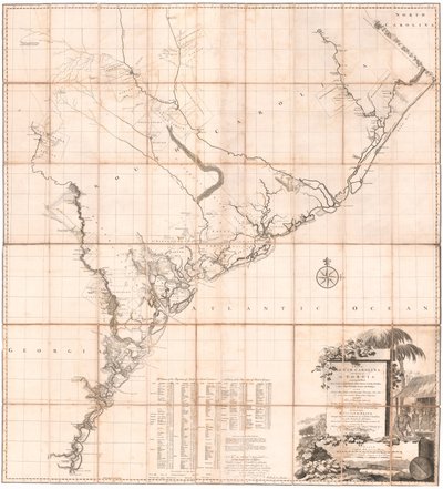Een kaart van South Carolina en een deel van Georgia door De Brahm door Thomas Jefferys