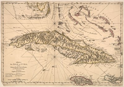 Een kaart van het eiland Cuba, met de Bahama-eilanden, de Golf van Florida en de Bovenwindse Doorvaart - Opgesteld uit Engelse en Spaanse onderzoeken. LOC 73697703 door Thomas Jefferys