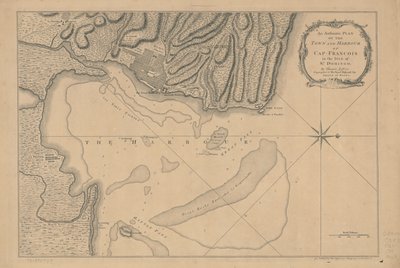 Een authentieke plattegrond van de stad en de haven van Cap-François op het eiland St. Domingo. LOC 73695949 door Thomas Jefferys