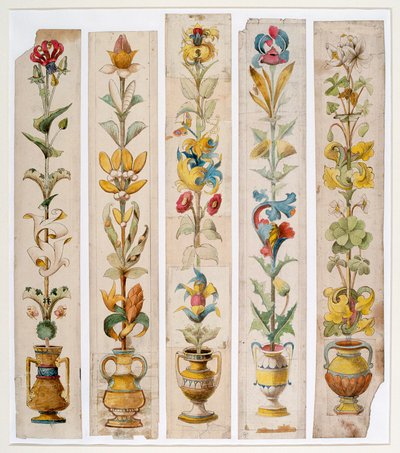 Vijf ontwerpen voor een inleg, Cardiff kasteel, 1884 door Thomas John