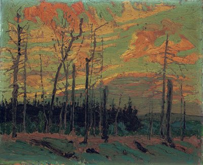 Verbrand land bij zonsondergang, 1915 door Tom Thomson
