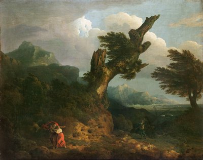Een storm - Prospero, Miranda en Caliban bespieden het schipbreuk door Thomas Jones