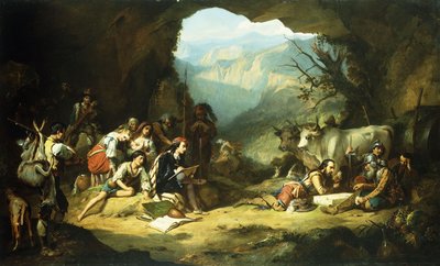Het atelier van Salvator Rosa in de bergen van de Abruzzen door Thomas Jones Barker
