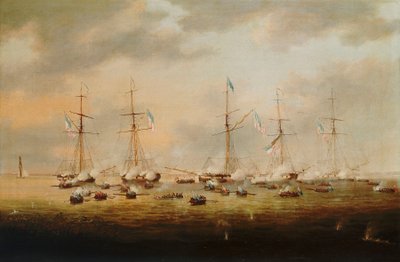 Britse en Amerikaanse kanonneerboten in actie op Lake Borgne door Thomas L. Hornbrook