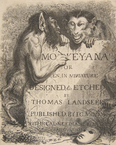 Titelpagina: Monkey-Ana of Mensen, in Miniatuur door Thomas Landseer