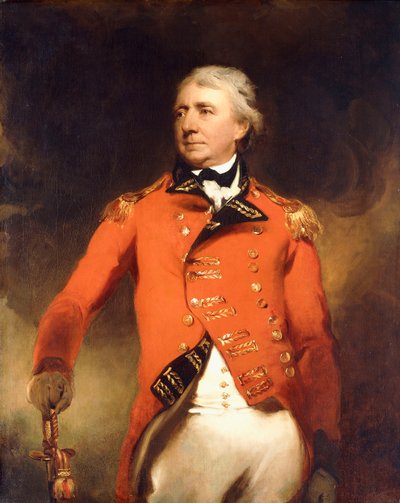 Portret van Generaal James Stuart, staand driekwart lengte, in een rood uniform met gouden versieringen door Thomas Lawrence