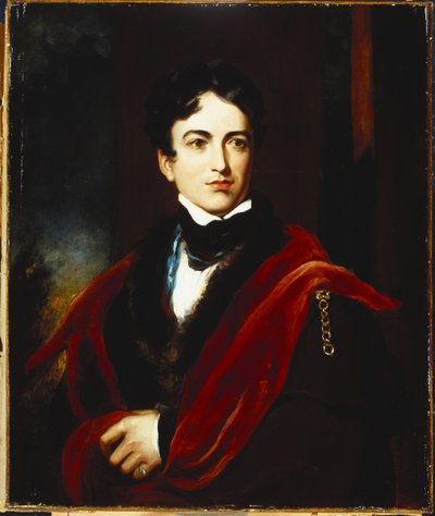 Portret van John George Lambton, 1e Graaf van Durham, GCB, MP, in een donkere jas, met een cape en een witte das door Thomas Lawrence