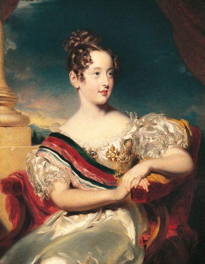 Portret van Maria II van Portugal, koningin van Portugal, door Thomas Lawrence school door Thomas Lawrence
