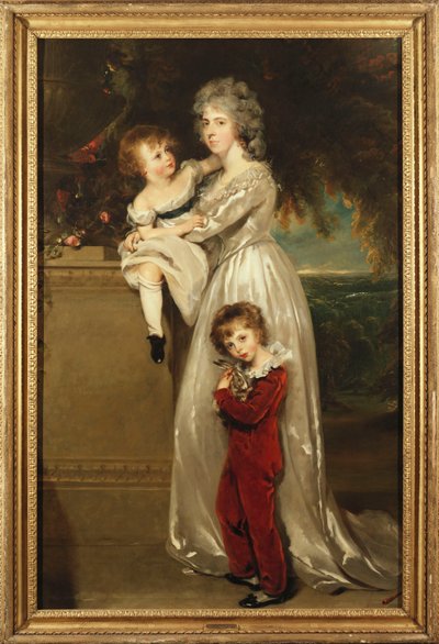 Portret van mevrouw Annesley, staand in een witte jurk met haar twee kinderen door Thomas Lawrence