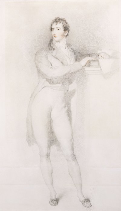 Portret van Sir Francis Burdett, Bart, klein volledig lichaam, staand bij een schoorsteenmantel, ca. 1796 door Thomas Lawrence