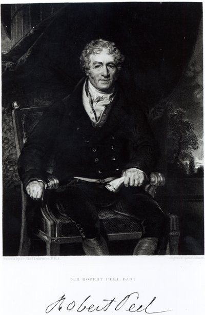 Portret van Sir Robert Peel (1788-1850), gegraveerd door H. Robinson door Thomas Lawrence
