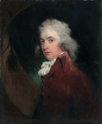 Portret van de Hon. Peniston Lamb, halflang, in een fluwelen jas met een witte das, geschilderde ovaal door Thomas Lawrence