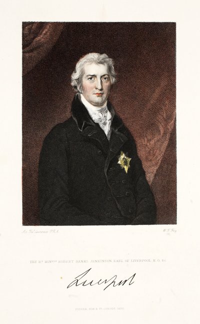 De zeer eerbiedwaardige Robert Banks Jenkinson, Graaf van Liverpool, K.G. en C., pub. 1830 door Thomas Lawrence