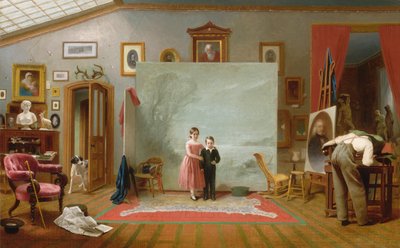 Interieur met portretten, ca. 1865 door Thomas Le Clear