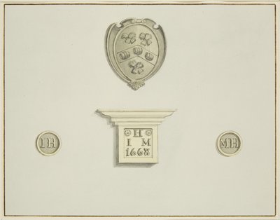 Brouwerswapens en andere details, op schoorsteenmantel bij Tempelstraat 13 door Thomas Leeson the Elder Rowbotham