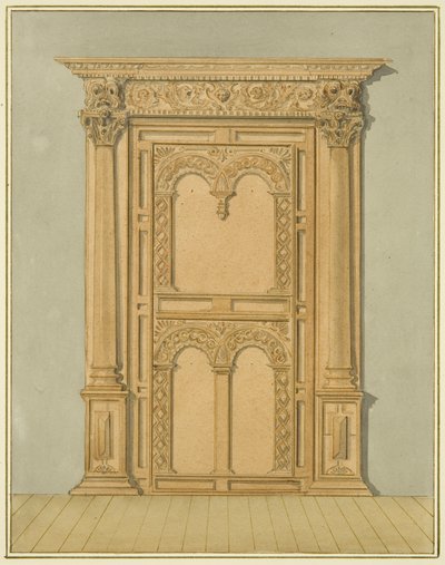 Gesneden eikenhouten deur, 6 Redcliffe Street door Thomas Leeson the Elder Rowbotham