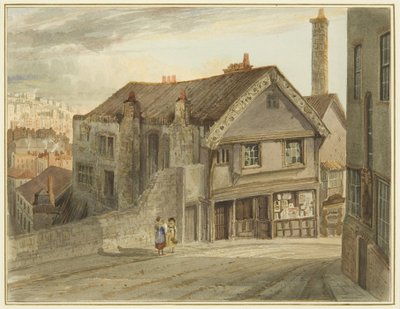 Castle Mill Street, onder de Newgate, met het huis van Robert Adams door Thomas Leeson the Elder Rowbotham