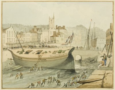 Schoonmaken van de drijvende haven, 1828 door Thomas Leeson the Elder Rowbotham