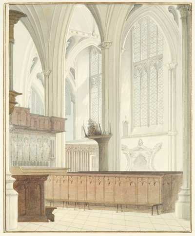 Interieur van de kathedraal van Bristol, nabij het orgel door Thomas Leeson the Elder Rowbotham