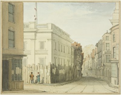 Kijkend naar beneden Broad Street met het nieuwe stadhuis door Thomas Leeson the Elder Rowbotham