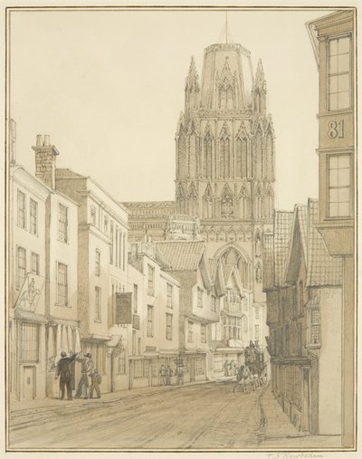 Noordaanzicht van de St Mary Redcliffe Church gezien vanaf Redcliffe Street door Thomas Leeson the Elder Rowbotham