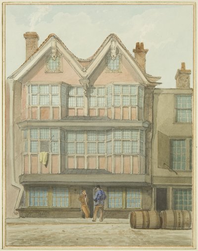 Oude huizen aan de westkant, Marsh Street door Thomas Leeson the Elder Rowbotham