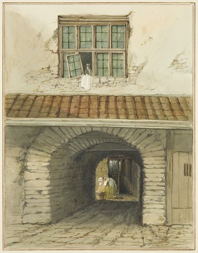 Doorgangsboog bij Marsh Street achter huis door Thomas Leeson the Elder Rowbotham