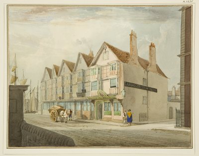 Zuidzijde van King Street met Llandoger Trow door Thomas Leeson the Elder Rowbotham